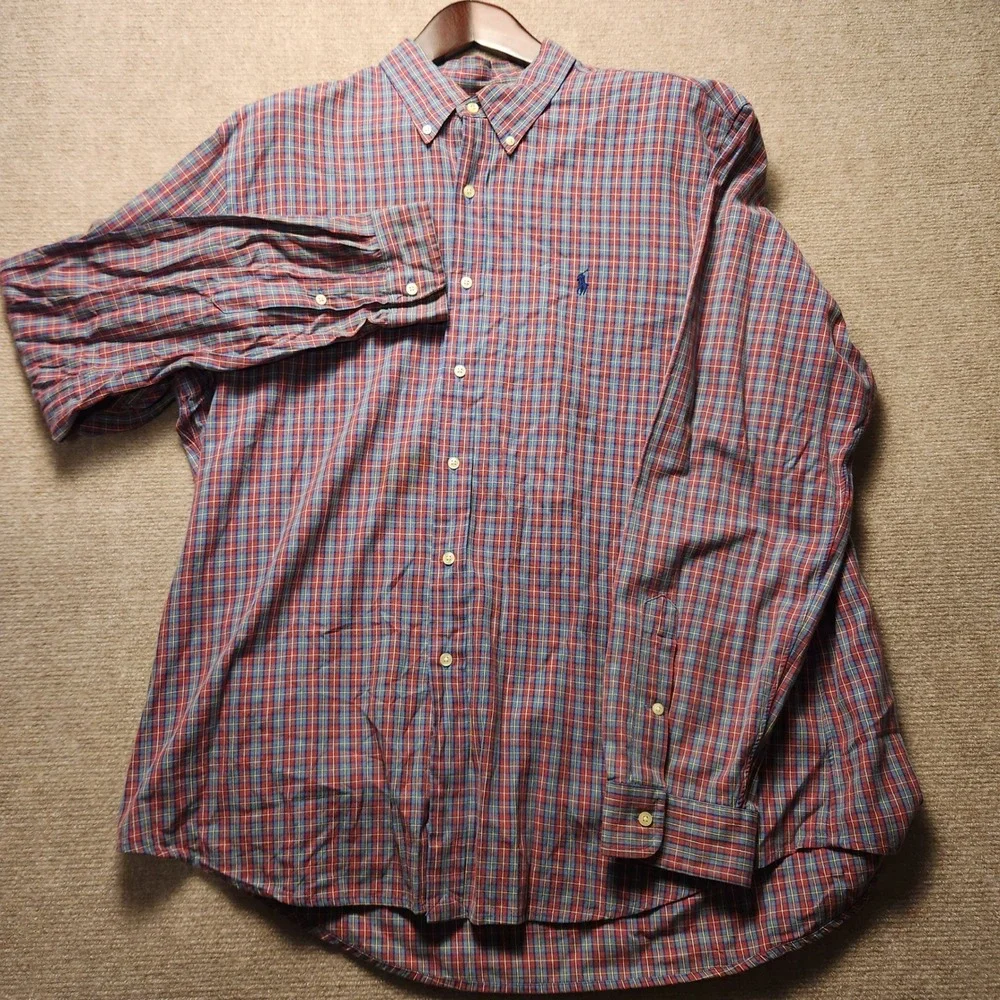 Polo Ralph Lauren Button Down Mens XL Red Blue Plaid Long Sleeve Pony Logo Shirt